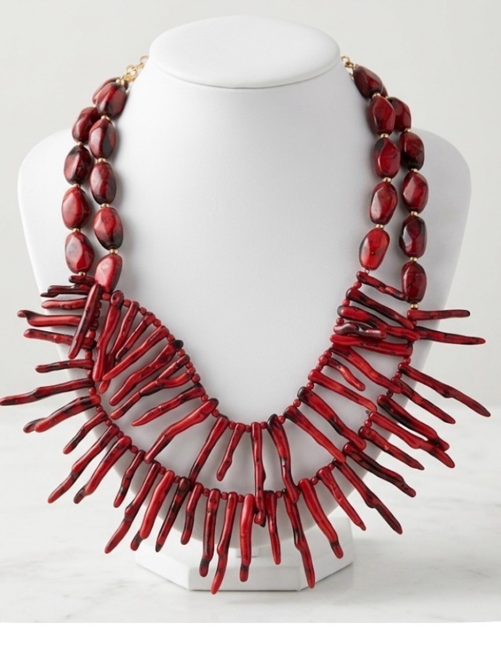 NWT ⚜️♥️⚜️ GARDENIA Red Coral Multilayer Statement Necklace